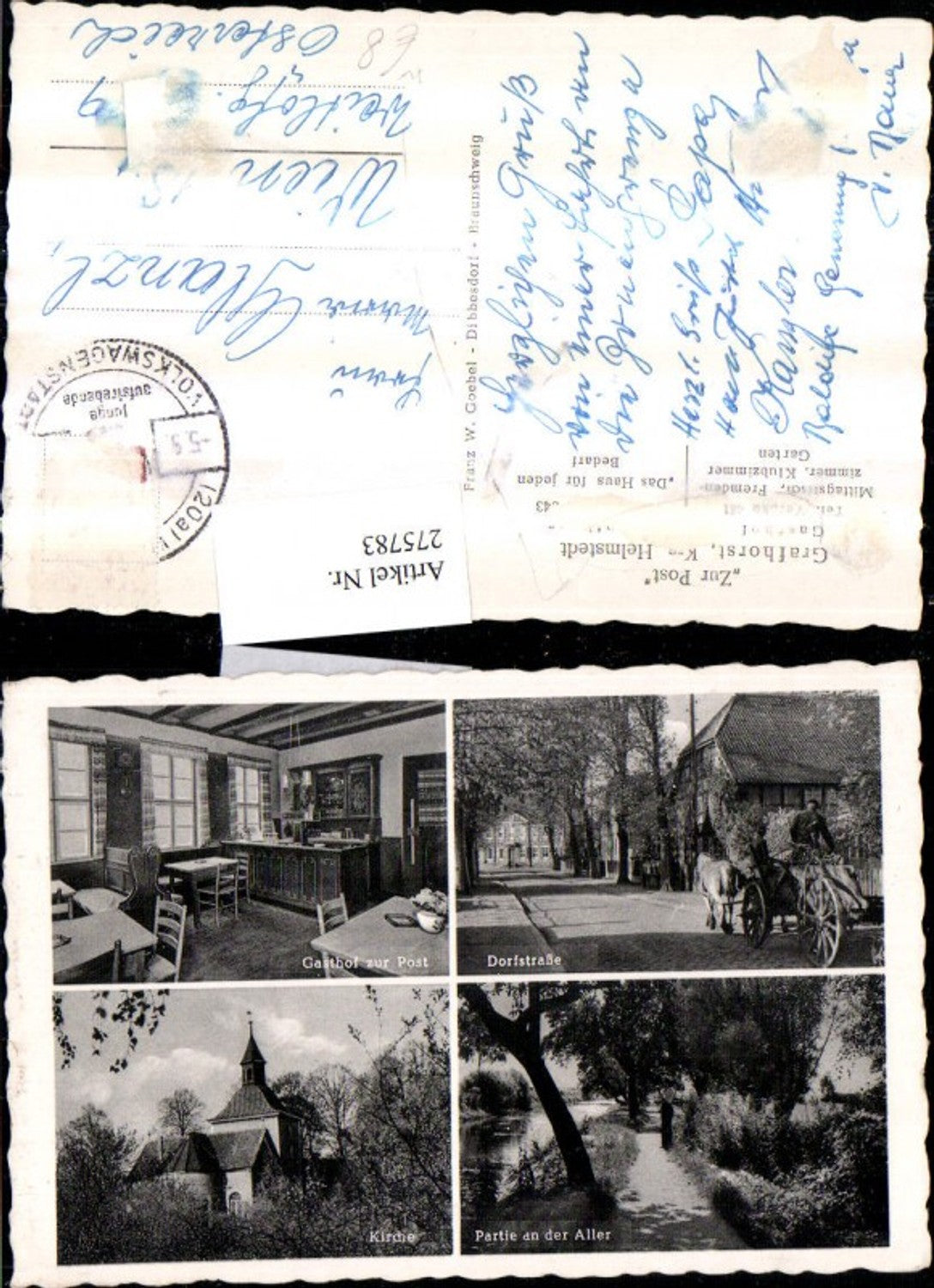 275783,Helmstedt Kirche Dorfstraße Partie an d. Aller Gasthof zur Post Mehrbildkarte