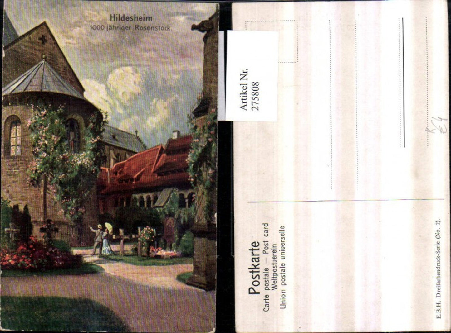 275808,Künstler AK Hildesheim 1000-jähriger Rosenstock Kirche