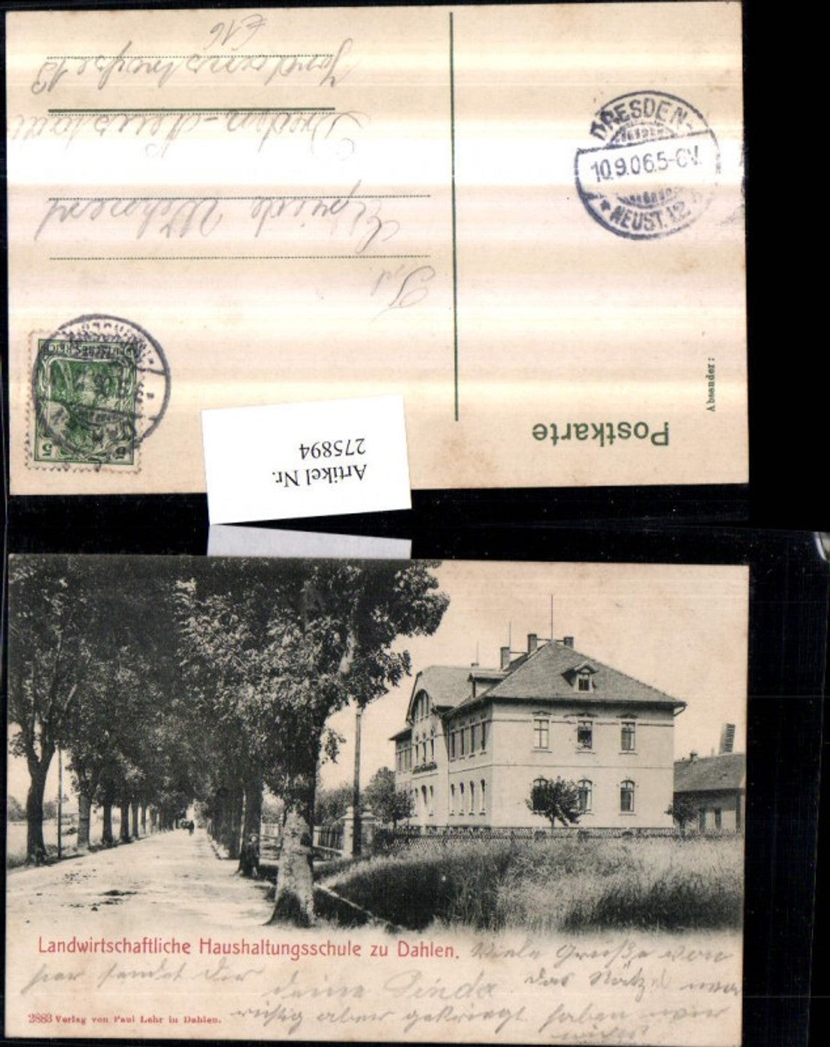 275894,Landwirtschaftliche Haushaltungsschule zu Dahlen Straßenansicht
