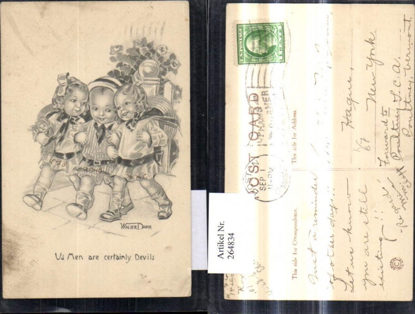 264834,Künstler Ak Walter Darr Kinder Schuluniform Uniform Matrosenanzug Hut Puppe Spruch