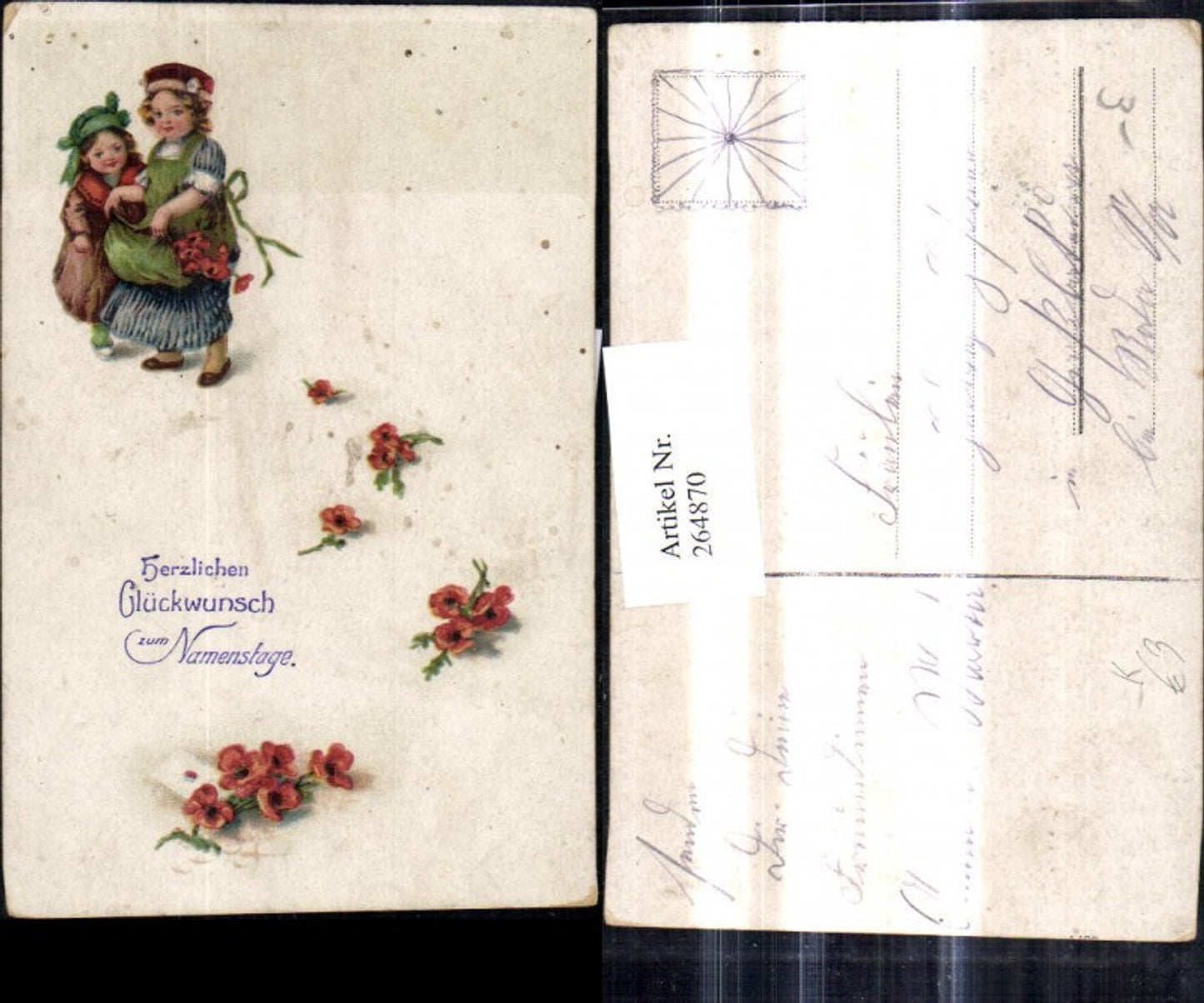 264870,Künstler Ak Kinder Mädchen m. Blumen i. Schürze Namenstag