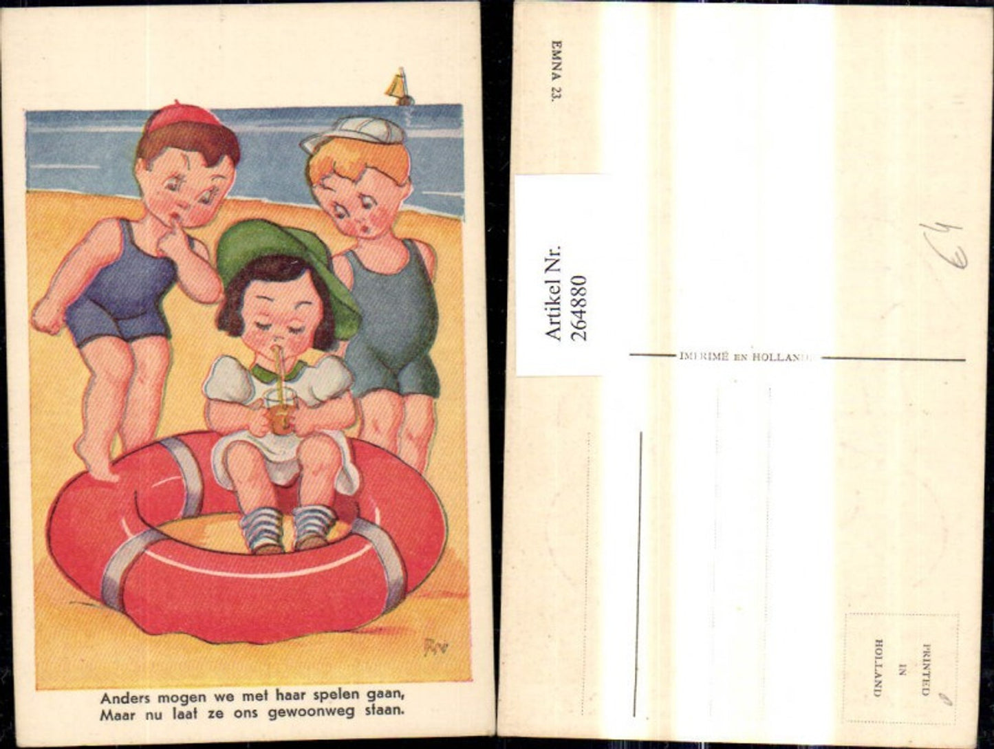 264880,Künstler Ak Kinder a. Strand Schwimmreifen Limonade Strohhalm Spruch Text