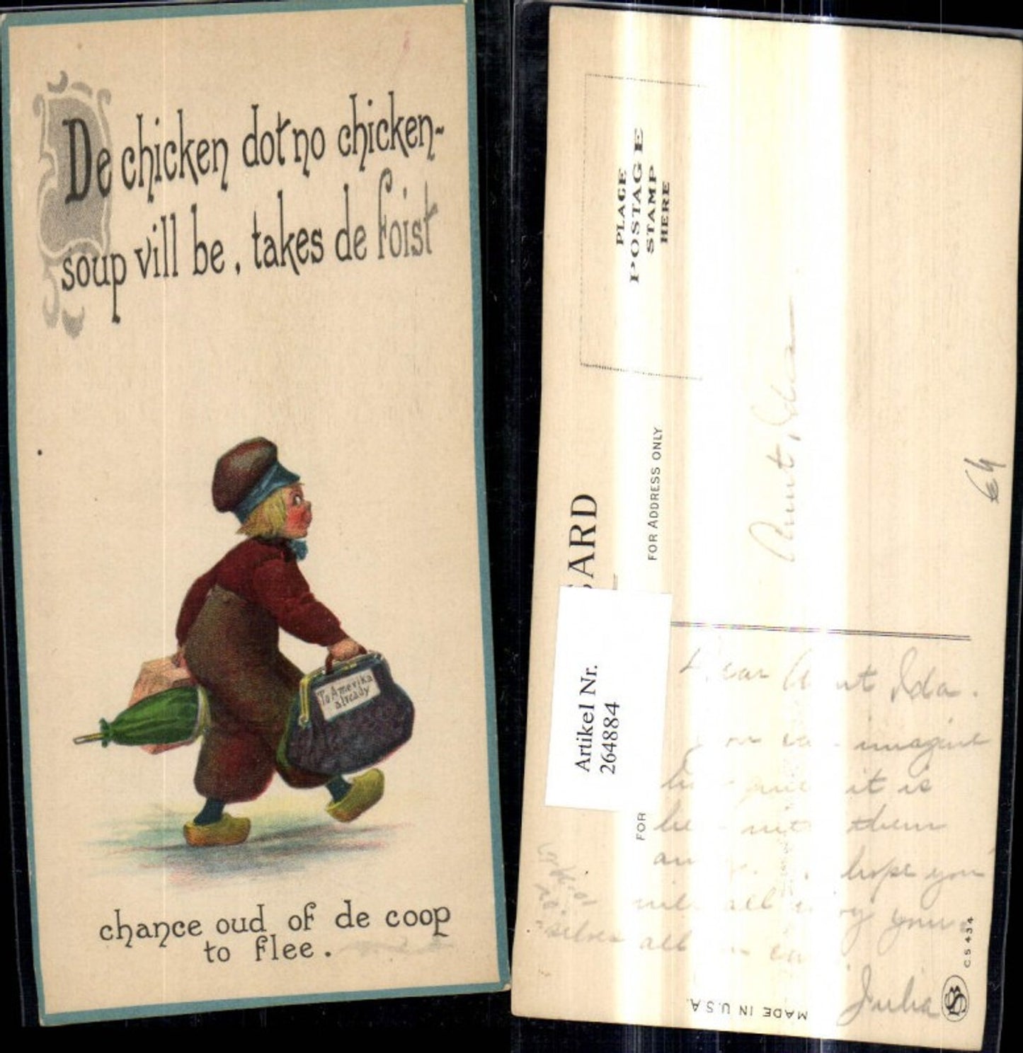 264884,Künstler Ak Kind Bub Junge Holländischer Typ Koffer Reisetasche Schirm Spruch Text