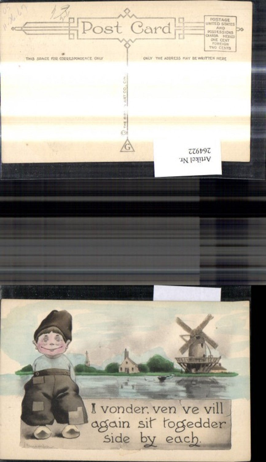 264922,Künstler Ak Kind Bub Junge Holländischer Typ Tracht Haube Holzschuhe Windmühle Landschaft Spruch