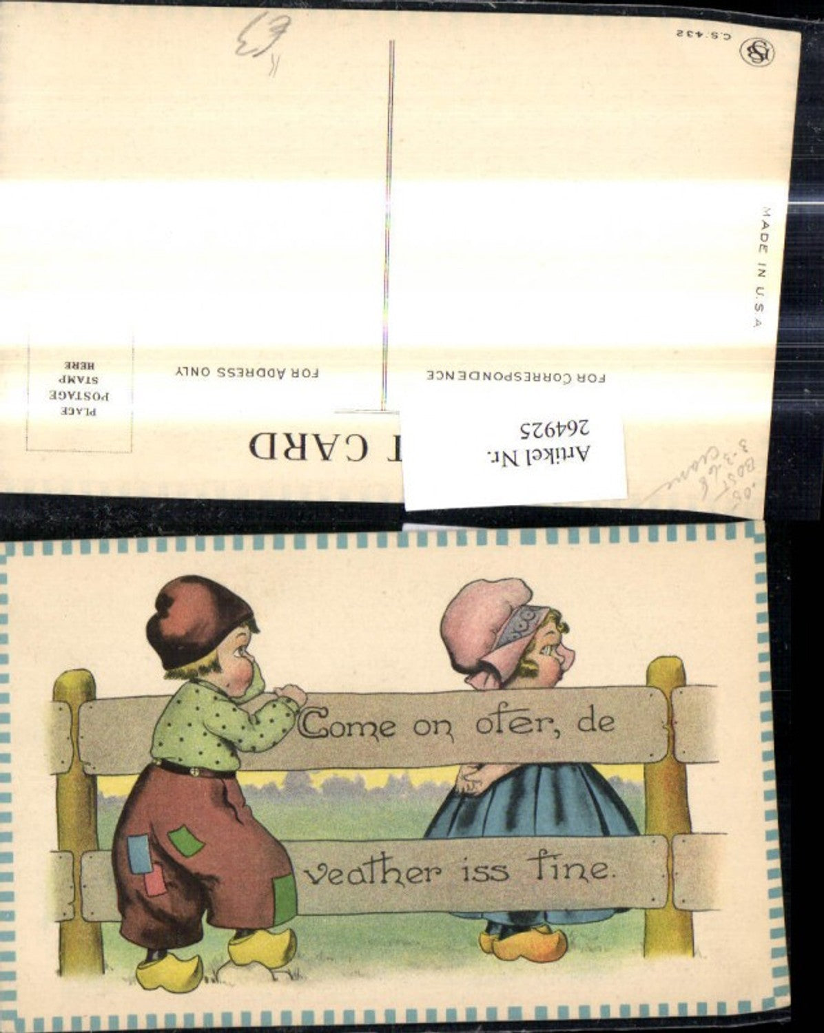 264925,Künstler Ak Kinder Holländischer Typ b. Holzzaun Zaun Spruch