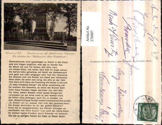 276007,Wesel a. Rhein Denkmal der elf Schill'schen Offiziere Text