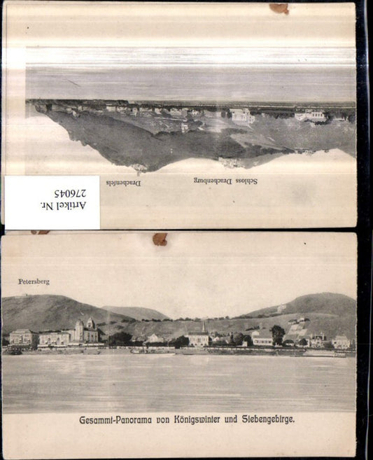 276045,Klappkarte Panorama von Königswinter u. Siebengebirge Totale Schloss Drachenburg Drachenfels