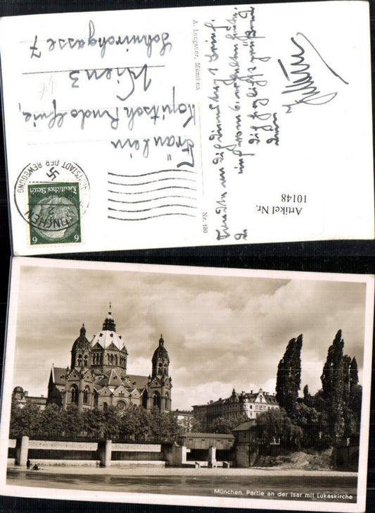 10148,München Partie a.d. Isar mit Lukaskirche Kirche pub Lengauer 180