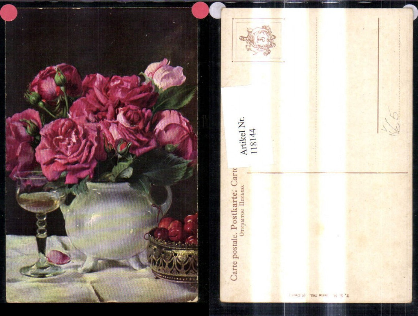 118144,Theo Stroefer Verlag 765 Künstler Ak Rosen Wein Schale Kirschen