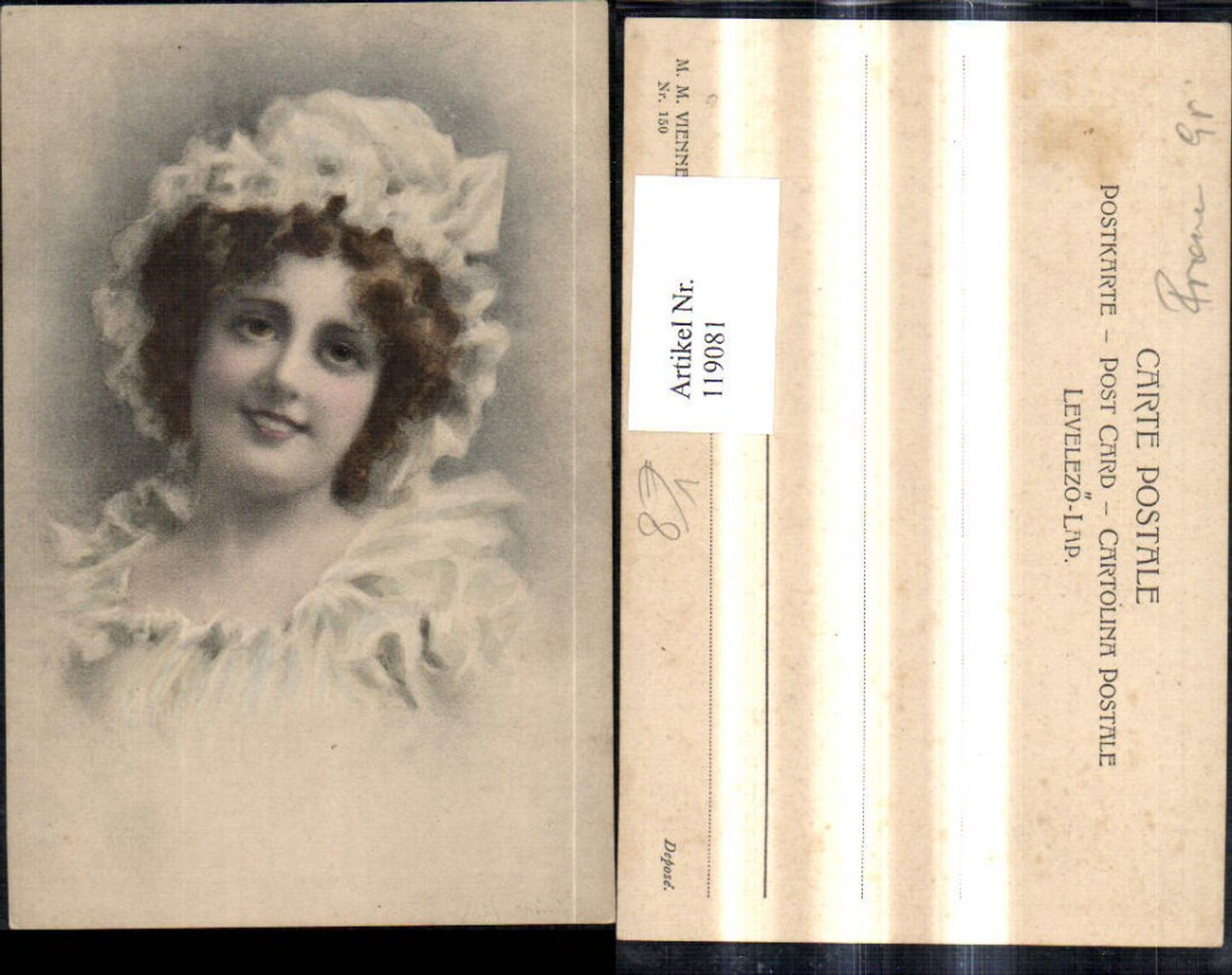 119081,M. Munk Vienne 150 Künstler Ak Frau m. Spitzenhaube Portrait
