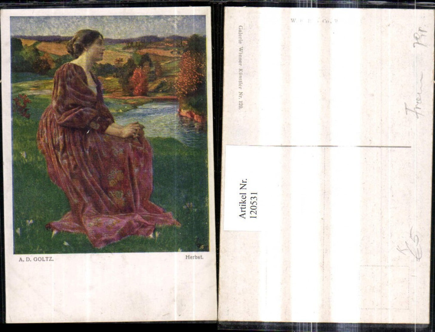 120531,Künstler Ak A. D. Goltz Herbst Frau Landschaft