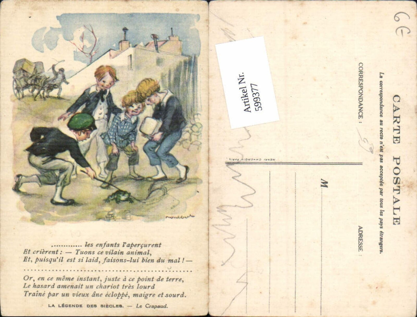 599377,Künstler AK Francisque Poulbot Frosch Kinder Kutsche