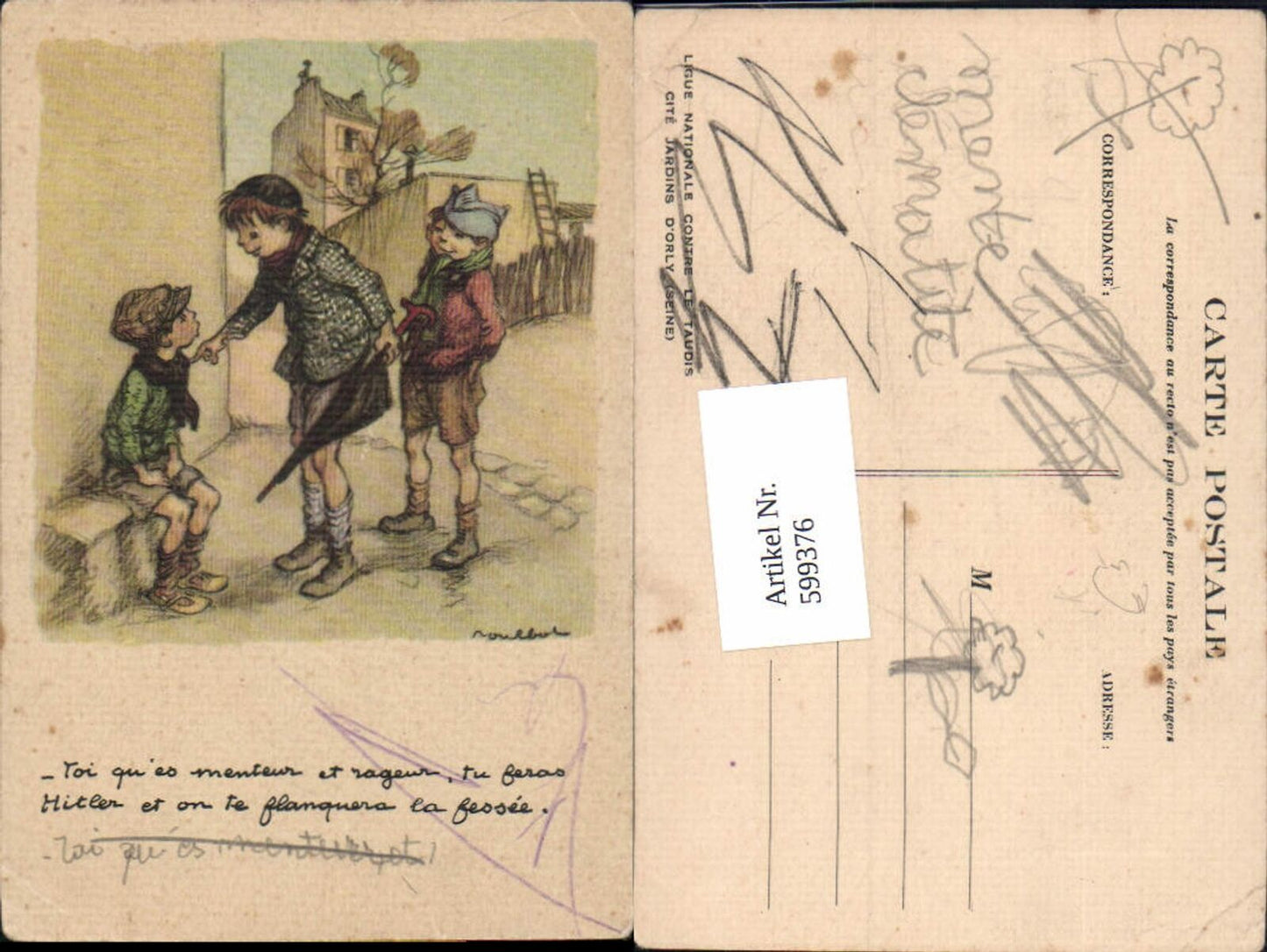 599376,Künstler AK Francisque Poulbot Kinder Schirm Leiter Jungen