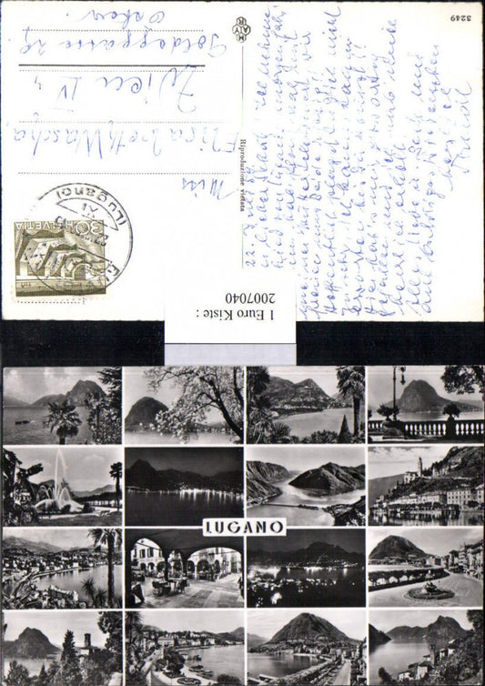 2007040,Lugano Totale Springbrunnen Kirche Bergkulisse Palmen Mehrbildkarte Kt Tessin