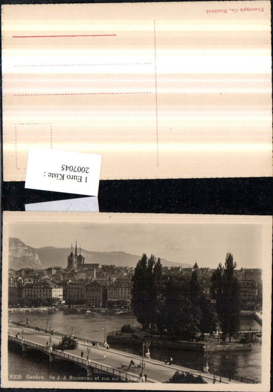 2007045,Geneve Genf Ile J. J. Rousseau et vue sur la ville Teilansicht Insel Brücke