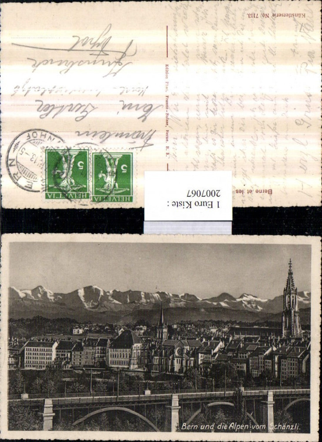 2007067,Bern Teilansicht und d. Alpen vom Schänzli Kirche Brücke