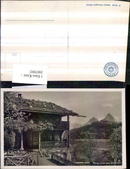 2007092,Rütli b. Seelisberg Hausansicht und d. Mythen Kt Uri