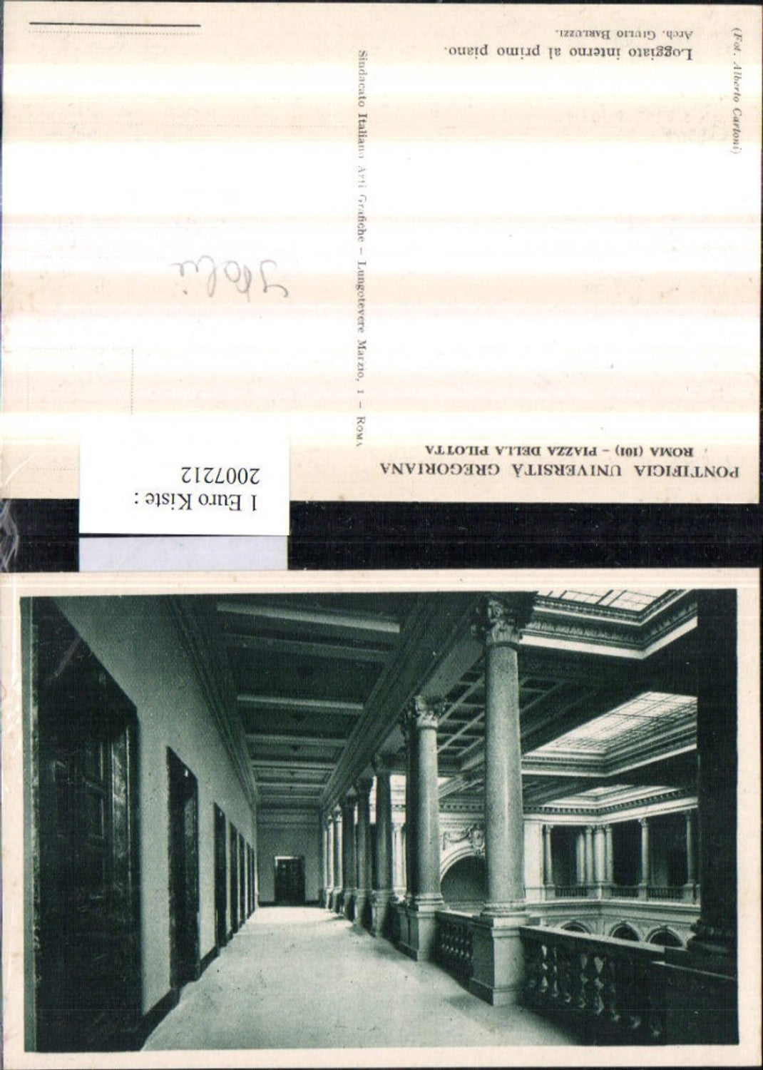 2007212,Roma Rom Pontificia Universita Gregoriana Loggiato interno al primo piano Gang