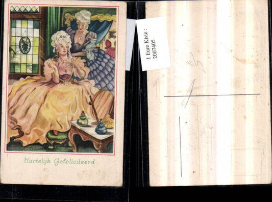 2007405,Künstler AK Glückwunsch Rokoko Frauen Kleider Kette