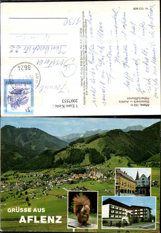2007553,Aflenz Totale Bergkulisse Eichkätzchen Häuser Mehrbildkarte