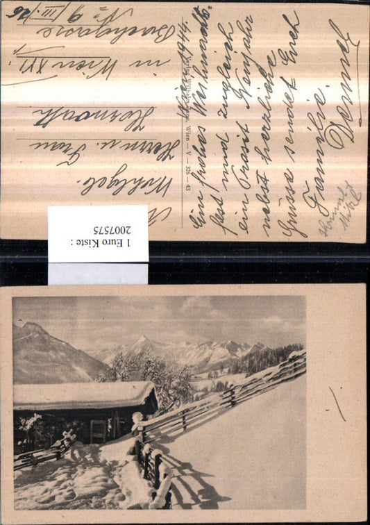 2007575,Winterlandschaft Hütte Bergkulisse