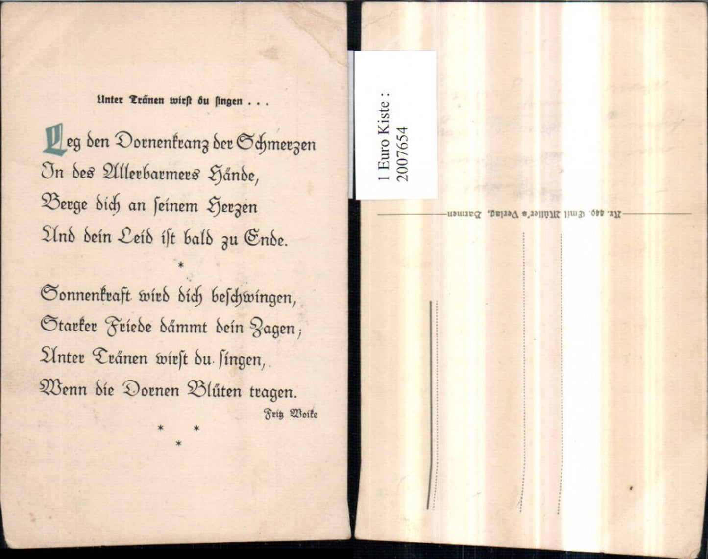 2007654,Gedicht Text Unter Tränen wirst du singen von Fritz Woike
