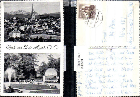 2007724,Gruß aus Bad Hall Totale Kurpark Konzertpavillon Springbrunnen Mehrbildkarte