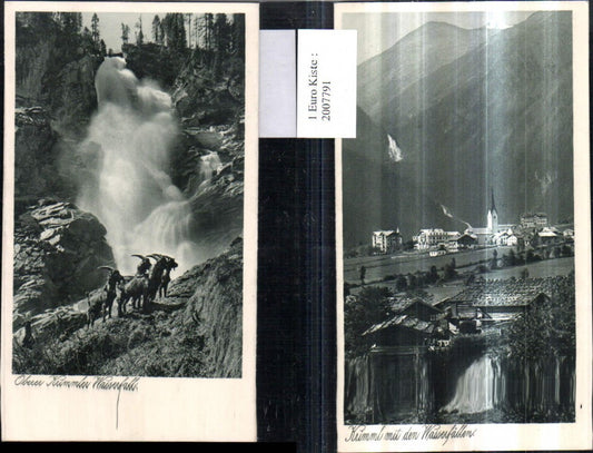 2007791,Klappkarte Oberer Krimmler Wasserfall b. Krimml Steinböcke Krimml Totale Bergkulisse Mehrbildkarte