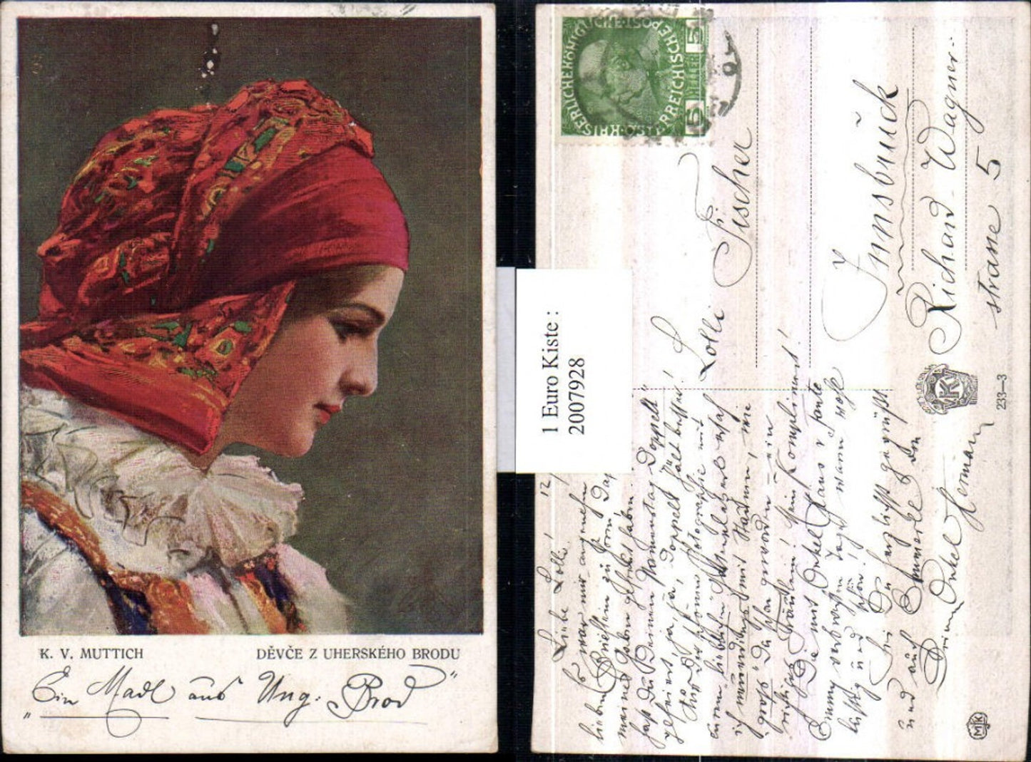 2007928,Künstler AK K. v. Muttich Devce z uherskeho brodu Frau m. Kopftuch Portrait