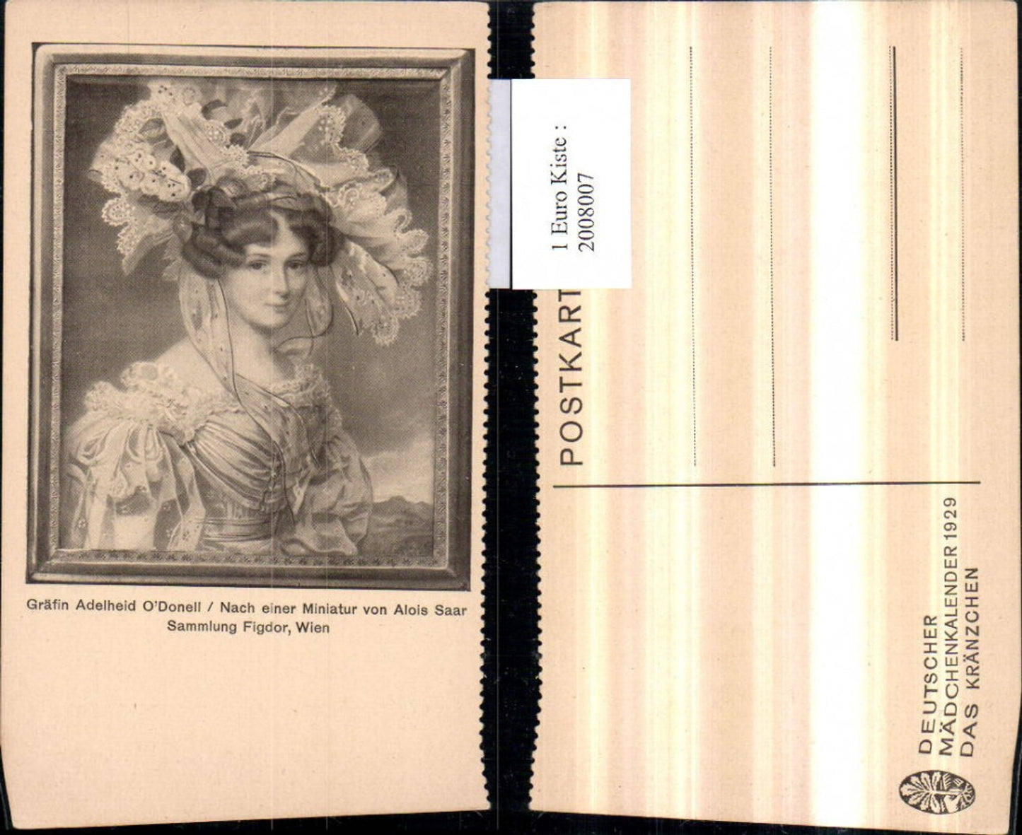 2008007,Künstler AK Alois Saar Gräfin Adelheid O'Donell Frau m. Hut Hutmode Portrait