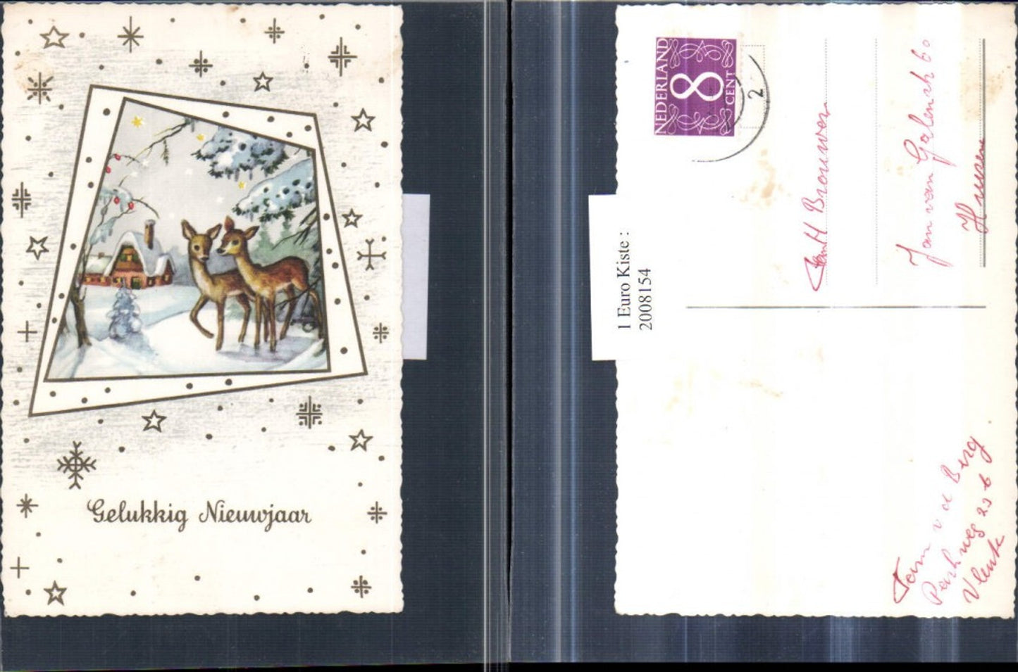 2008154,Neujahr Winterlandschaft Rehe Passepartout Schneeflocken