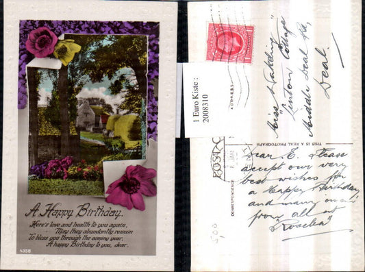 2008310,Präge Passeparout Birthday Geburtstag Häuser Blumen Spruch Text