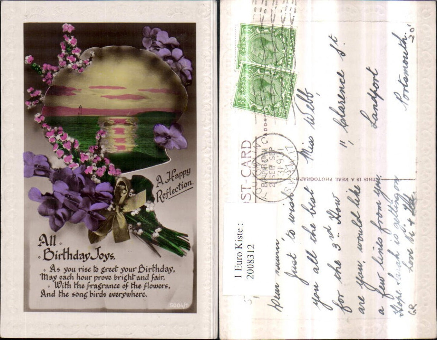 2008312,Präge Passeparout Birthday Geburtstag Meer See Blumen Veilchen Spruch
