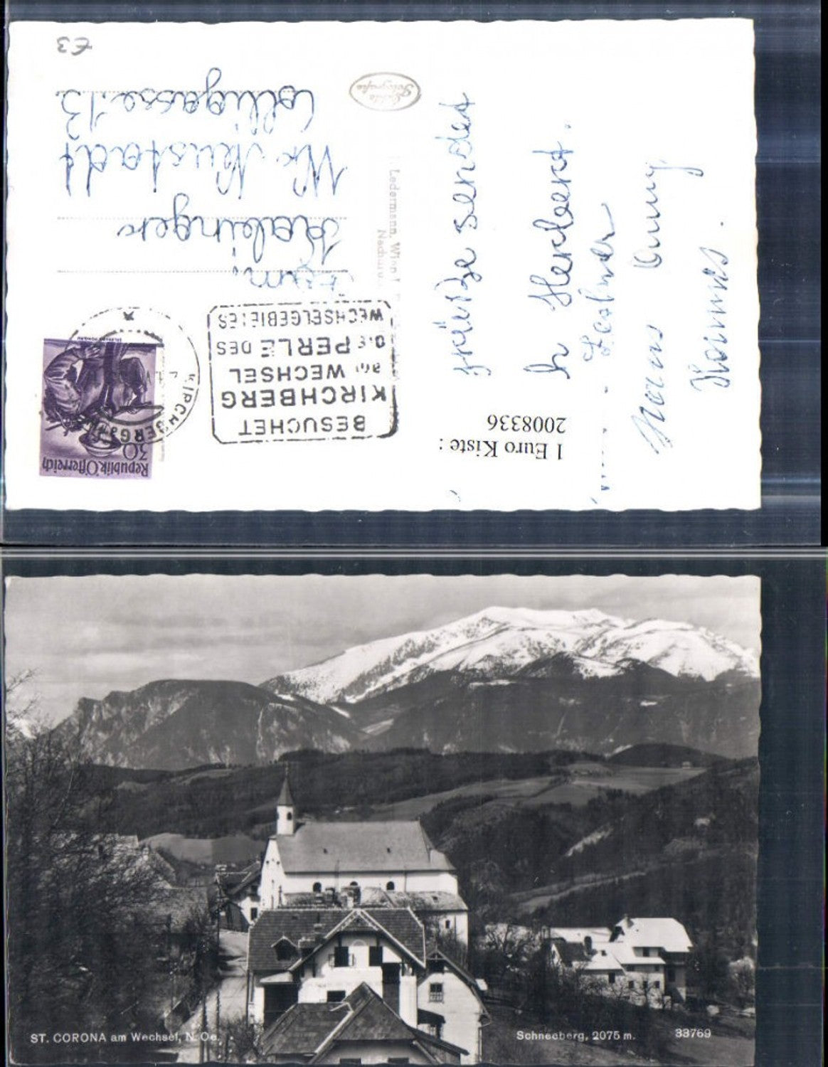 2008336,St. Corona am Wechsel Teilansicht Kirche m. Schneeberg Bergkulisse