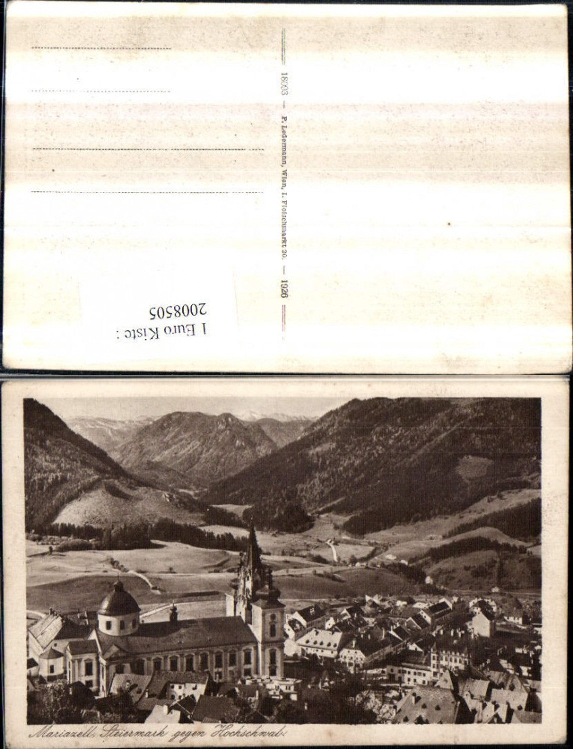 2008505,Mariazell Totale Kirche geg. Hochschwab Bergkulisse