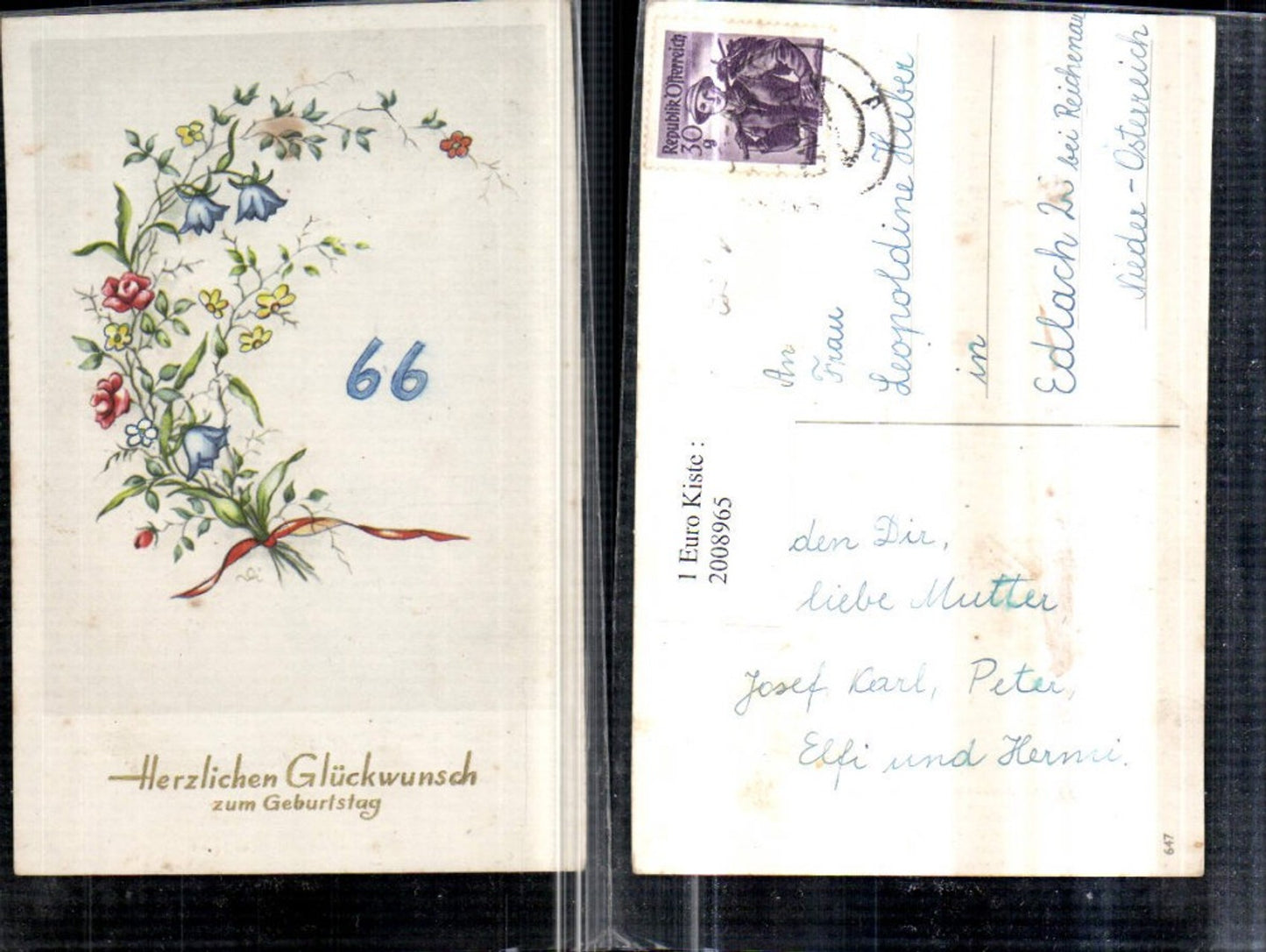 2008965,Künstler AK Geburtstag Blumen Glockenblumen Rosen Schleife