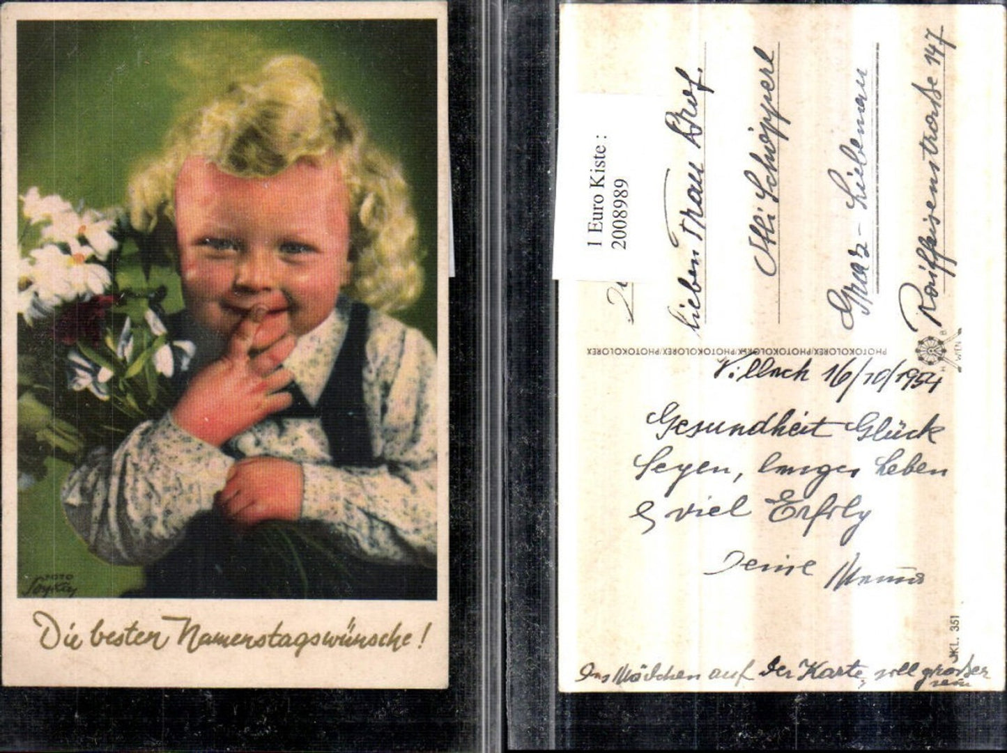 2008989,Namenstag Kind m. Blonden locken Blumenstrauß Blumen