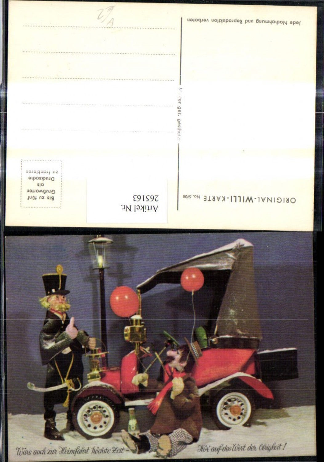 265163,Original Willi Karte 5708 Mann Automobil Auto Betrunkener m. Flasche Polizei Spruch