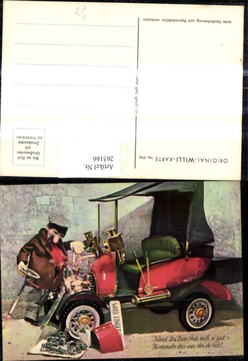265166,Original Willi Karte 5706 Mann Automobil Auto Motor i. Teile zerlegt Spruch