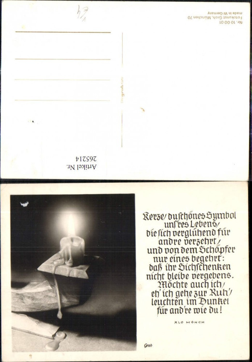 265214,Fotokunst Groh 100001 Brennende Kerze Holzkerzenständer Spruch