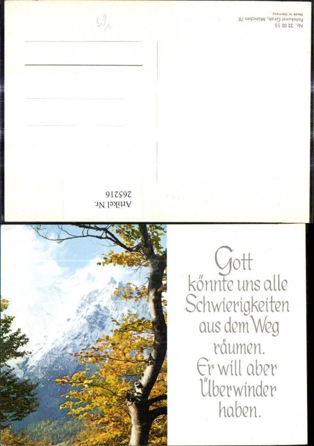 265216,Fotokunst Groh 220015 Berg Bergkulisse Baum Laubbaum i.Vordergrund Spruch