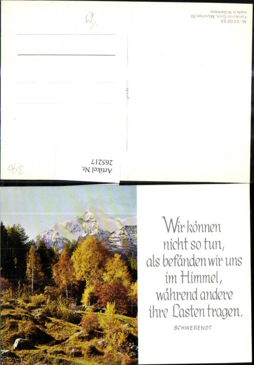 265217,Fotokunst Groh 220055 Berg Berggipfel Wald Landschaft i. Vordergrund Spruch Schwerendt