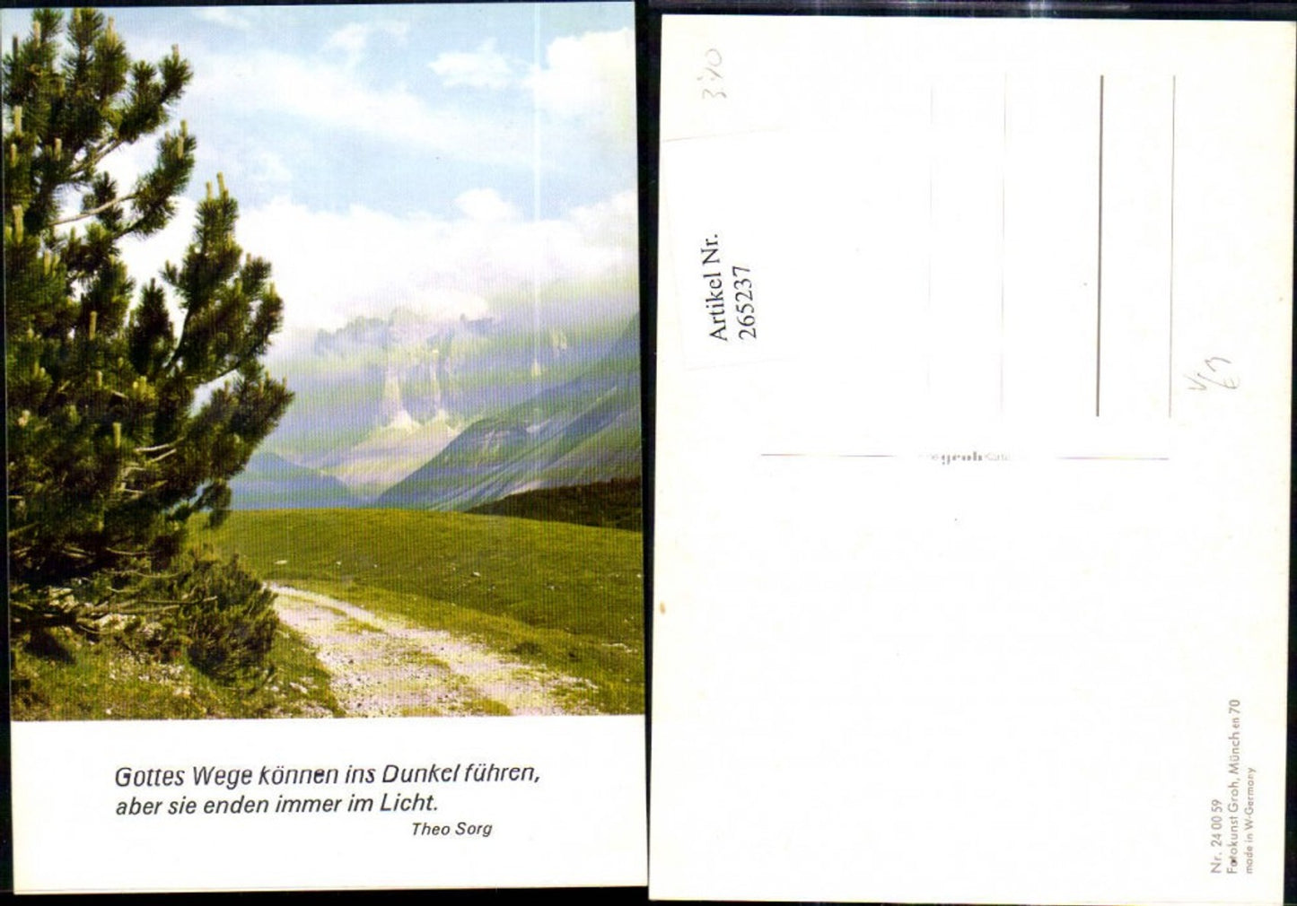 265237,Fotokunst Groh 240059 Weg Baum Kiefer Bergkulisse Spruch Theo Sorg