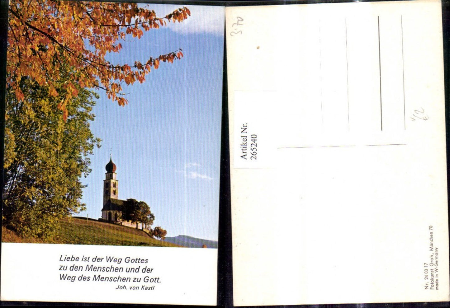 265240,Photo art Groh 240017 Church Trees in autumn leaves Saying Joh. von Kastl