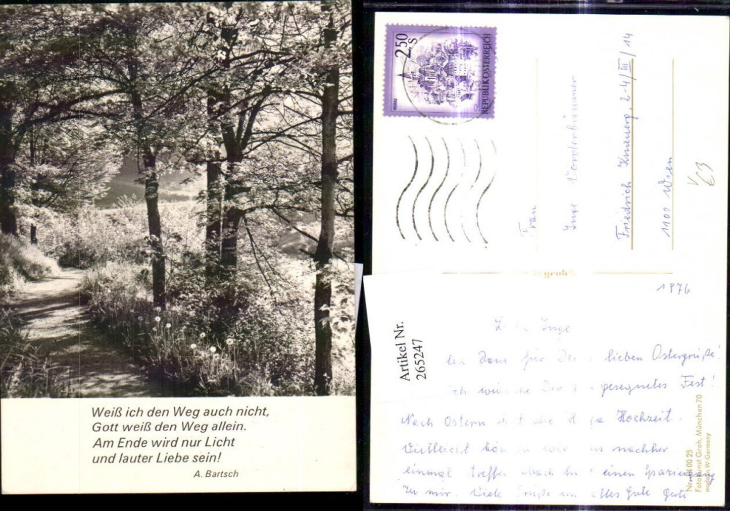 265247,Fotokunst Groh 140025 Waldweg Weg Bäume Spruch A. Bartsch