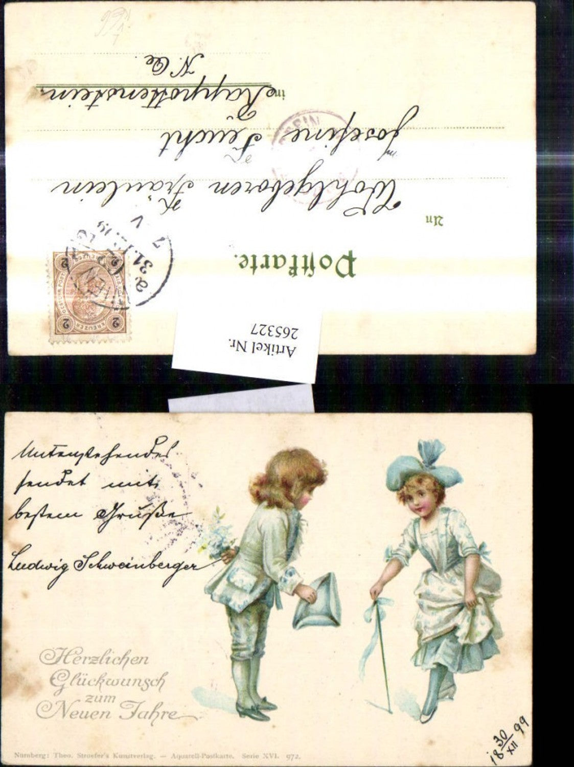 265327,Theo Stroefer XVI/972 Litho Kinder Schöne Kleidung Gehstock Neujahr