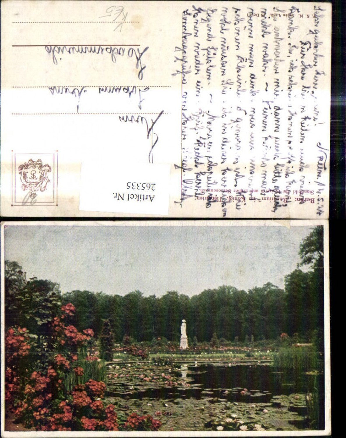 265335,Theo Stroefer 1463/6 Standbild d. Kaiserin u. grosser Seerosenteich Berlin Tiergarten