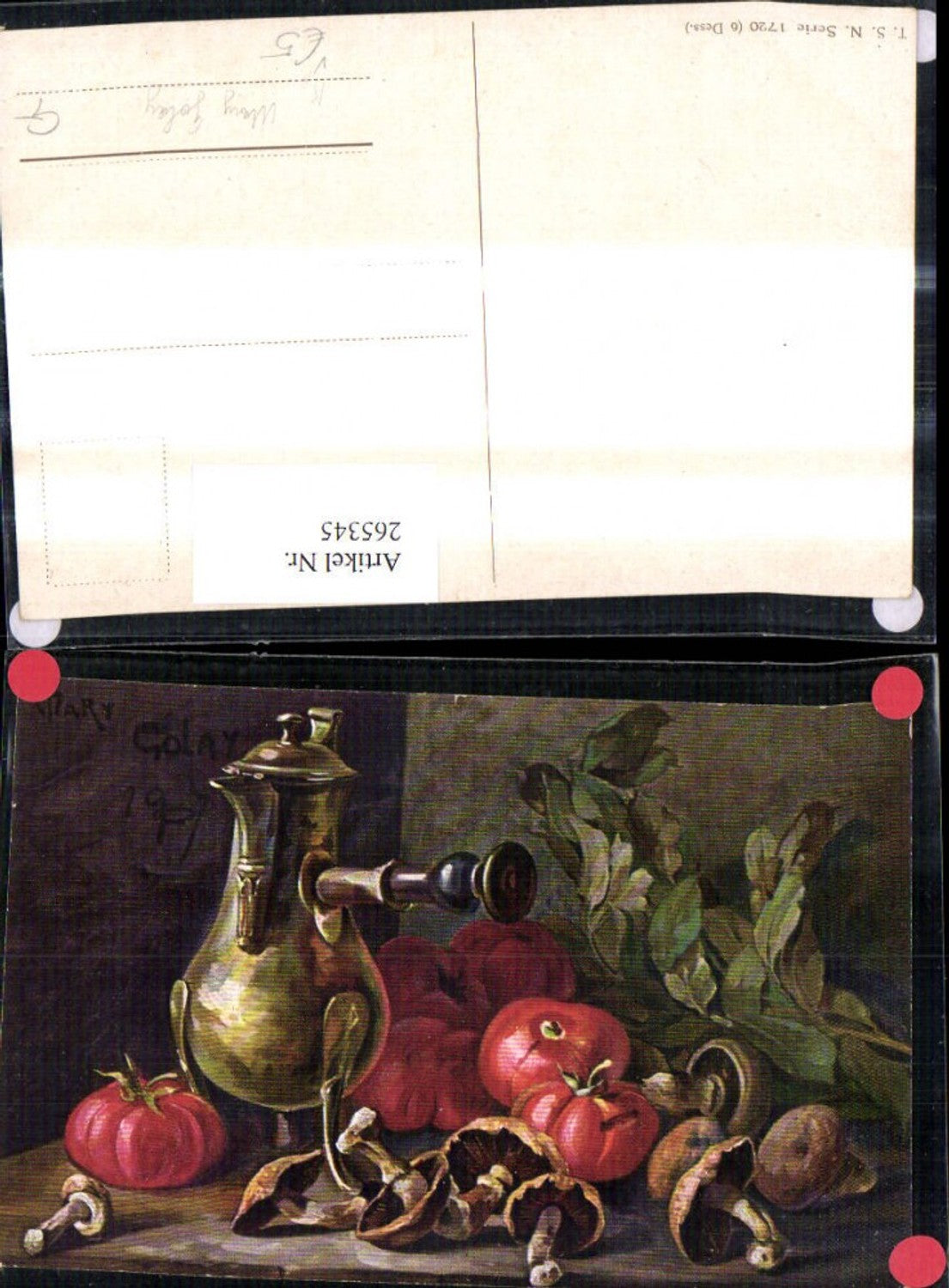 265345,Theo Stroefer 1720/6 Künstler Ak Mary Golay Stillleben Kanne Tomaten Pilze