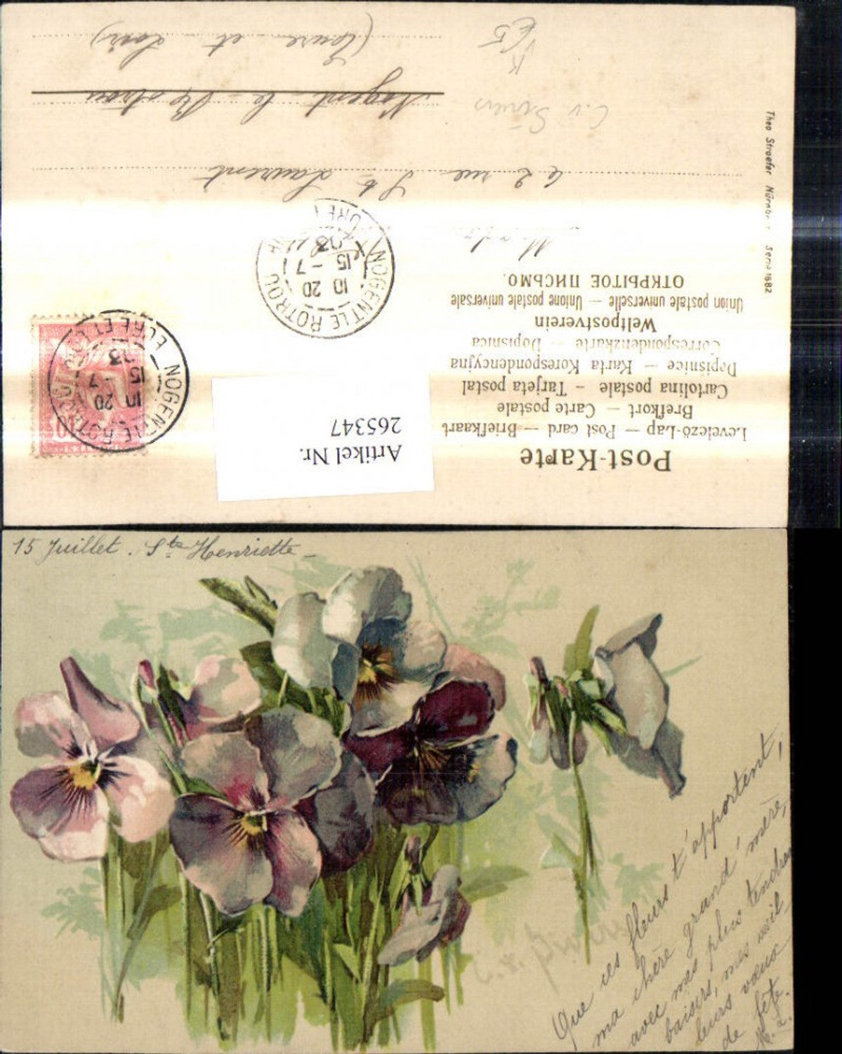 265347, Theo Stroefer 1882 Artist Ak C. v. Sivers Flowers Pansies
