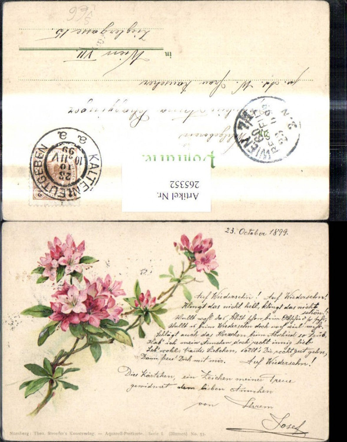 265352,Theo Stroefer I/53 Litho Blumen Blütenzweig Stempel Kaltenleutgegen